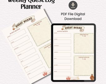 Weekly Planner, Printable Organizer ADHD Planner, Quest Board (PDF Digital Download)