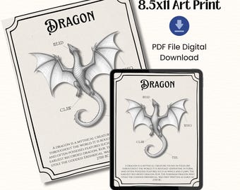 Dragon Anatomy Print - Fantasy Wall Art Digital Download - RPG Gamer Room Decor, Gothic Mythical Beast Diagram Poster