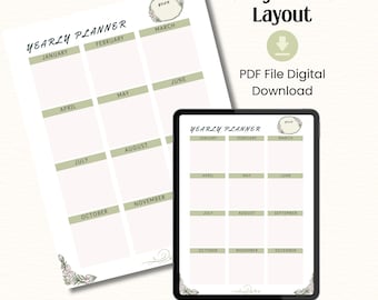 Digital Download Yearly Planner, Bookish, Cottagecore, Soft Romance