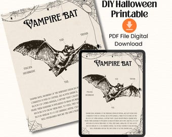 Bat Anatomy Print – Gothic Creature Diagram, Dark Academia Wall Art (PDF Download) Halloween DIY