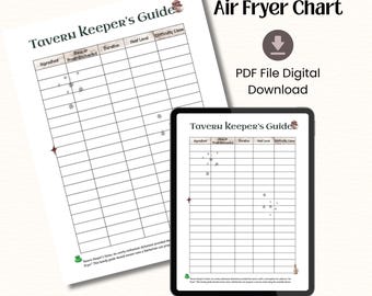 Customizable Air Fryer Cheat Sheet Printable, Blank Air Fryer Cooking Chart Template, DIY Cooking Times Guide | Digital Download, DnD