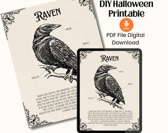 Raven Anatomy Print – Gothic Creature Diagram, Dark Academia Wall Art (PDF Download) Halloween DIY