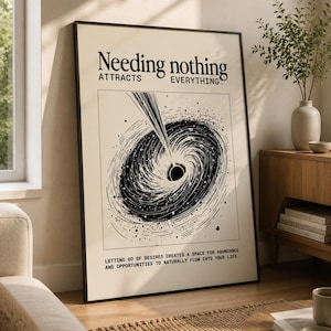 Needing Nothing Attracts Everything Poster, Abundance Mindset Wall Art, Let Go Quote Print, Law of Attraction Decor, Minimalist Poster