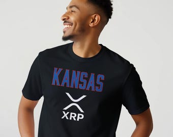 XRP T-Shirt - Kansas Sports Gear | Adult Unisex Softstyle Crewneck | Crypto Ripple Collegiate Style Blue Red Premium Tee