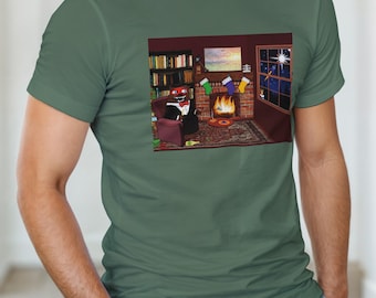 XRP T-Shirt - Bearable Guy Christmas Fireplace Scene | Adult Unisex Crewneck | Crypto  Riddle Ripple 589 BG123 Riddler Rippler Meme Tee