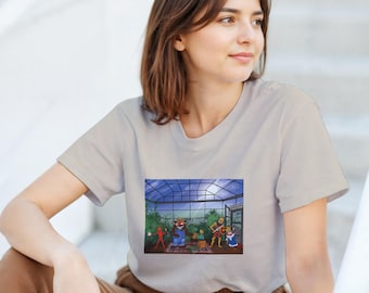 XRP T-Shirt - Bearable Guy Greenhouse Riddle | Adult Unisex Crewneck | Crypto SWIFT Headquarters  Ripple 589 BG123 Banking Cartoon Meme Tee