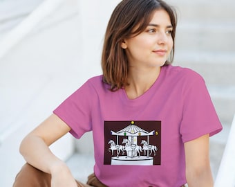 XRP T-Shirt - BG123 Carousel Unicorn Riddle | Adult Unisex Crewneck | Crypto Ripple 589 Bearable Guy Fairground Meme Premium Tee