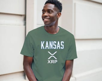 XRP T-Shirt - Kansas Sports Partnership Slogan | Adult Unisex Softstyle Crewneck | Crypto Ripple Collegiate Style White Blue Premium Tee