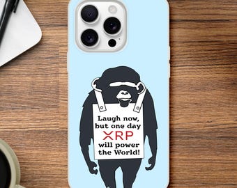 XRP iPhone-Hülle – Laugh Now Monkey iPhone-Hülle (verschiedene Modelle) | Inspiriert von Banksy | Ripple Blue, stoßfest, flexibel, Krypto-Meme
