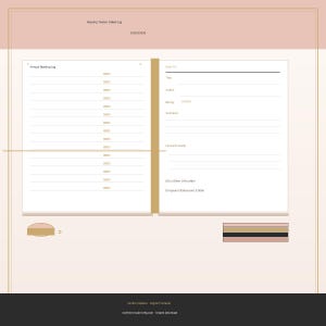 Peut inclure: Une page de suivi de lecture numérique avec un schéma de couleurs rose pâle et blanc. La mise en page comprend un journal de lecture annuel et une section de critique de livre avec des champs pour le titre, l'auteur, la note et le résumé.