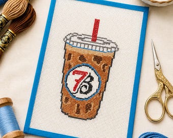 Kit per ricamo Drive Thru Coffee, dipinto a mano, tela per principianti, regalo per amanti del caffè, 18 maglie
