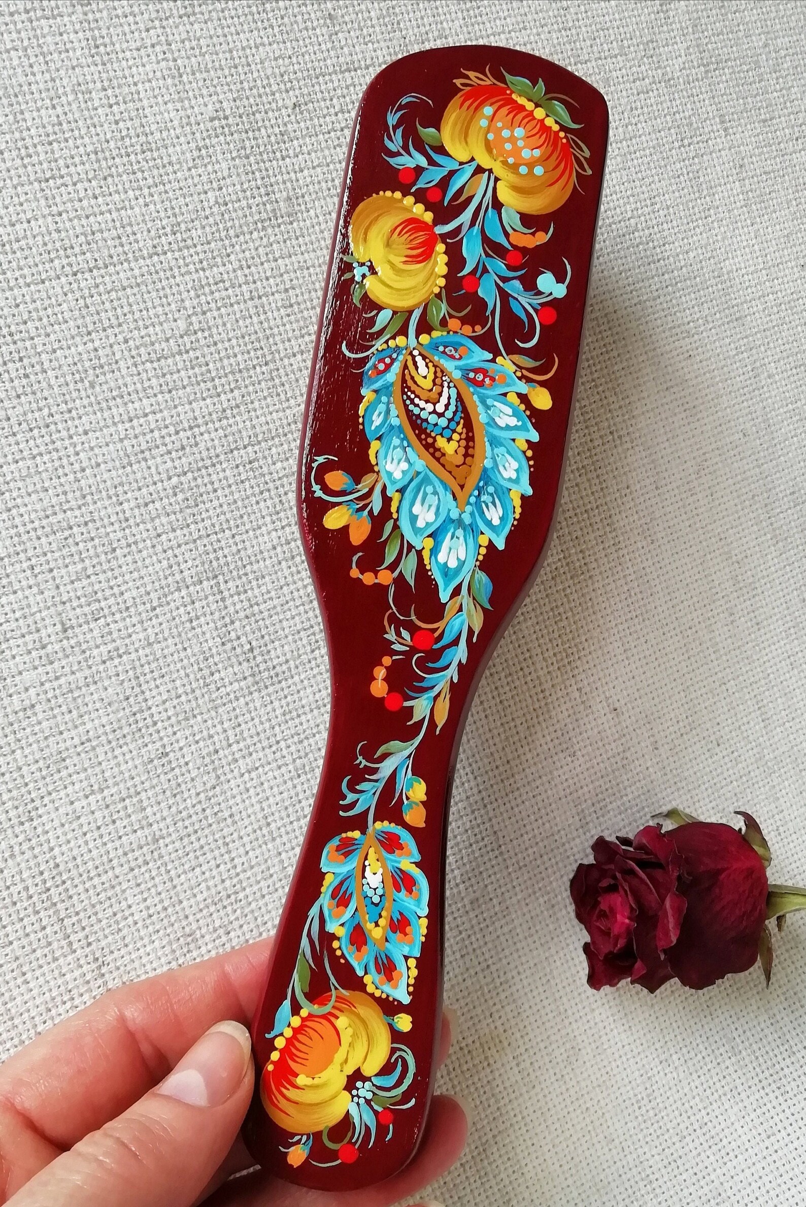 Painted Hair Brush. Wooden Hair Brush. Wooden Boho gift for Etsy