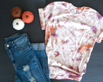 Camiseta tie-dye de Halloween, tie-dye morado y naranja, camiseta morada, tie-dye morado, camiseta tie-dye naranja y morada, camiseta naranja y morada