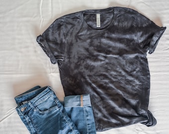 Black Tie Dye Shirt, Gift for Her, Gift for Him, Unisex Tshirt, TieDye TShirt, Gray Tie Dye, Halloween Shirt, Grunge Clothing, Soft Tie Dye