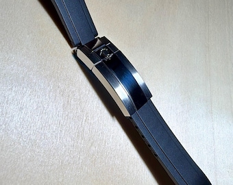 20mm Black Rubber Oysterflex Watch Strap Band For ROLEX Watches Deployment Clasp