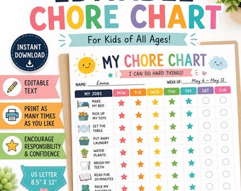 Tableau des tâches ménagères pour enfants modifiable gratuitement pour Canva