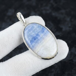 Blue Scheelite Pendant, Oval Shape 925 Silver Necklace, Dainty Scheelite Gemstone Necklaces Narrow Bail Thick Collet Pendant Gift For Her
