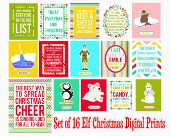 4x6 Set of 16 Elf Christmas Digital Art Printables