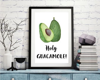 Holy Guacamole Kitchen Print – Watercolor Avocado Art (Digital Download)
