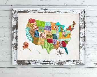 USA Map Digital Download - 20x30