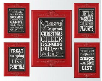 Set of Five Chalkboard Buddy the Elf Christmas Digital Art Prints in 5x7 and 8x10