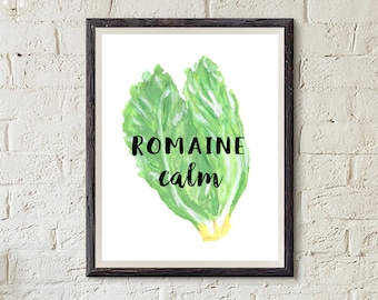 Romaine Calm Kitchen Print – Watercolor Lettuce Art (Digital Download)
