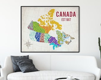 8x10, 11x14, 12x18, 16x20 Canada Patchwork Map - Digital Art Printable - Instant Download