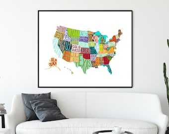 4x6, 5x7, 8x10, 11x14 and 16x20 USA Map Digital Download