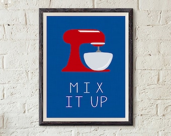 Mix It Up Kitchen Art Print – Retro Mixer Illustration (Digital Download)
