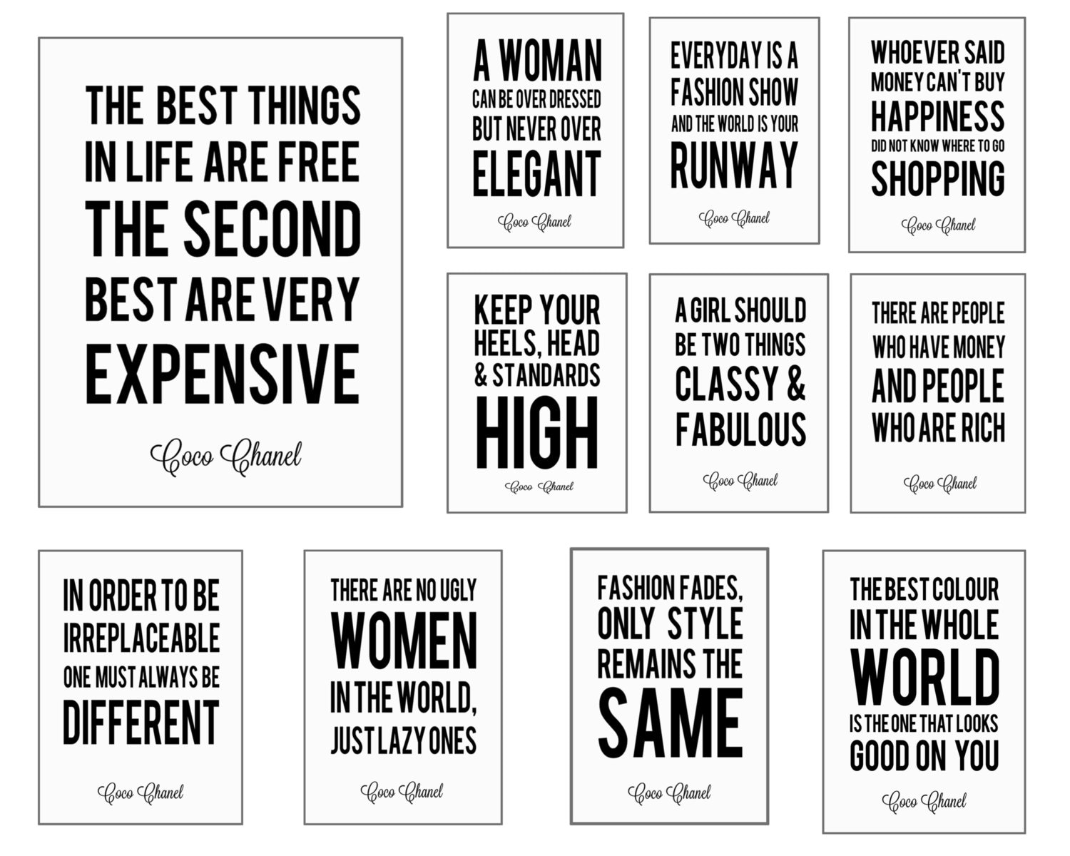 Set of 11 Coco Chanel Quote Digital Art Printables you Print 