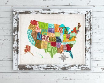 USA Map Digital Download - Various Sizes