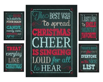 Set of Five Buddy the Elf Chalkboard Christmas Digital Art Printables in Various Sizes