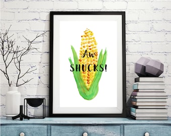 Aw Shucks Corn Print – Watercolor Kitchen Art (Digital Download)
