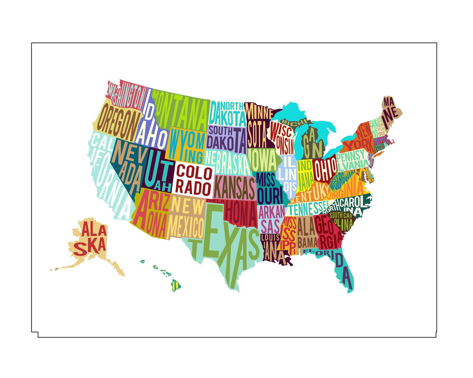 4x6 5x7 8x10 11x14 and 16x20 USA Map Digital Download - Etsy