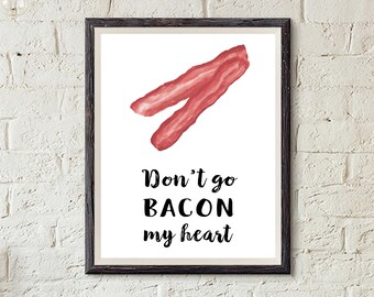 Bacon Heart Pun Print - Kitchen Watercolor Art (Digital Download)