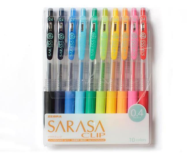 Zebra sarasa clip 0.4mm extra fine gel rollerball pen 5 Colors Set with case 