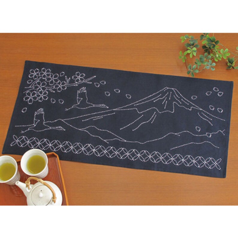 Olympus Table Center Mt Fuji Design Sashiko Kit with Cloths and Threads Traditional Japanese Craft