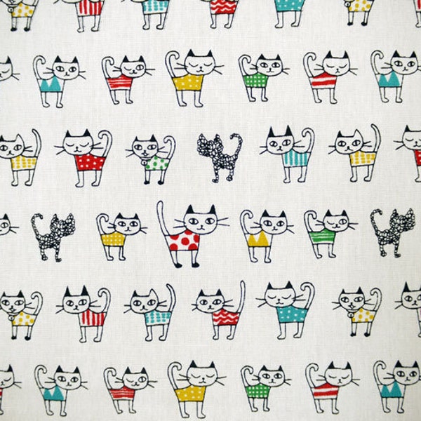 CATS PRINT on WHITE Background Japanese Fabric - 110cm x 50cm