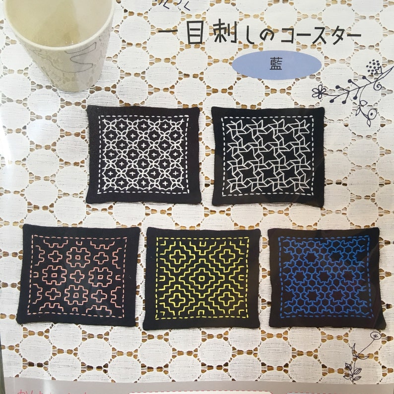 Traditional Japanese Craft Olympus Sashiko Coaster Kit 5 Pcs with Cloth and Threads