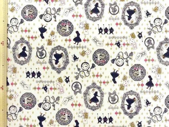 Japanese Kokka Oxford Cotton Fabric Retro Alice 1//2 yard