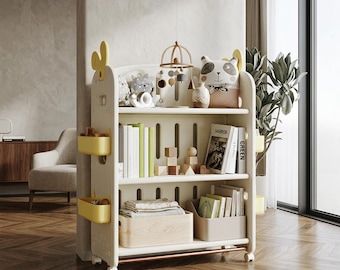 Estantería infantil de madera con espacio para guardar juguetes, librería Montessori para niños, ideal para la habitación infantil o la sala de juegos.