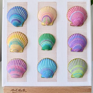 Original bemalte Muschelkunst „Küstenträume“ | Wandkunst im Küstenstil | Strandhausdeko | Geschenkidee mit Meeresmotiv