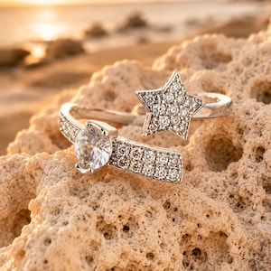 925 Sterling Silver Star Ring | Rhodium Plated | Cubic Zirconia | Gift for Her