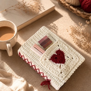 Heart Granny Square Notebook Cover Crochet Pattern PDF, Crochet Journal Cover, Book Sleeve Pattern, A5 Notebook Cozy, Instant Download