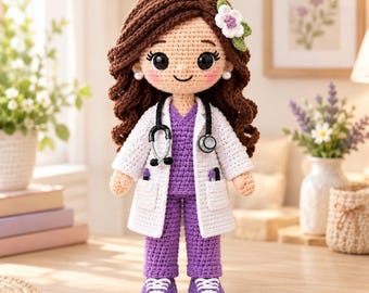 Crochet Doctor Doll Pattern, Amigurumi Nurse Doll, Medical Professional Crochet Doll, Healthcare Worker Gift, PDF Pattern
