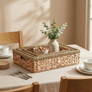 Shallow Water Hyacinth Storage Baskets with Seagrass Border - 3 Sizes