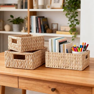 Wickerfield Small Woven Water Hyacinth Shelf Storage Basket with Handles
