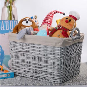 Grey Rectangular Wicker Storage Basket with Lining - 3 Sizes