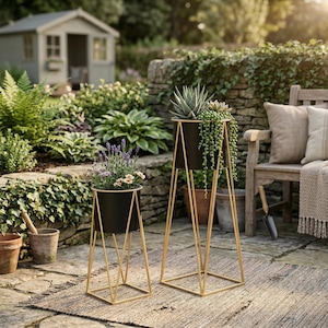 Black Metal Planter with Stand