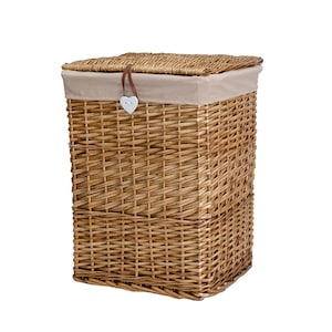 Light Steamed Rectangular Wicker Laundry Basket with Lining - 2 Sizes